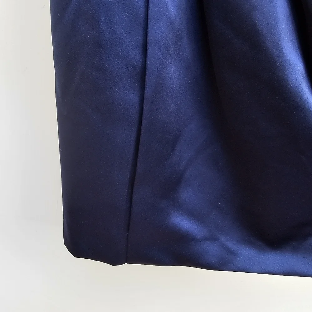 Strapless Satin Sweetheart Neckline Party Dress in Dark Blue, Size Medium